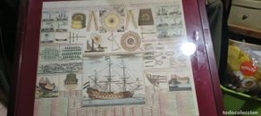Antiguidades: Grabado de 1712 con mapa, cuadrante, sextante, brújula y rosa de los vientos